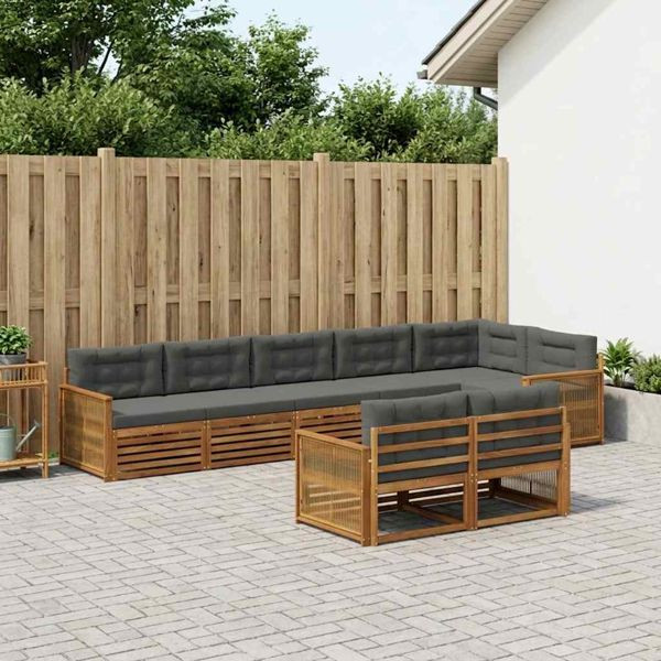 vidaXL Outdoor-Sofagarnitur mit Kissen 8-teilig Natur und Anthrazit, 3383510