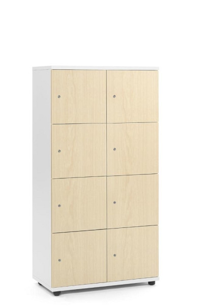 Deskin Schließfachschrank OFFICE-LINE, 8 Fächer, Dekor Korpus Weiß, Türen Ahorn, H 1530 x B 800 x T 420 mm, Zylinderschlösser, ohne Posteinwurf, 289948
