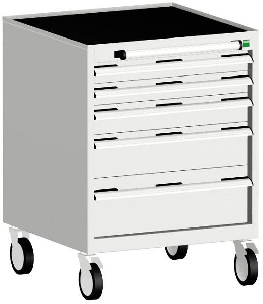 bott cubio Schubladenschrank mobil bestückt mit 5 Schubladen BxTxH: 650 x 650 x 880 mm, RAL 7035, 40402122.16V