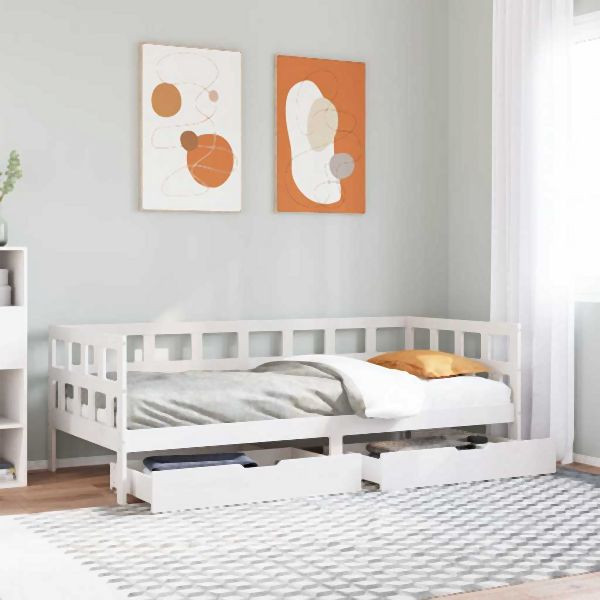 vidaXL Tagesbett mit Schubladen Weiß 90x190 cm Kiefernholz, 3302088