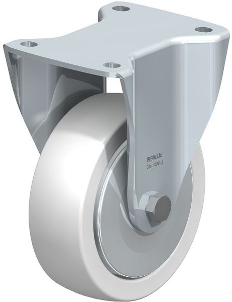 Blickle BH-SPO 150G-FA Stahlblech-Bockrolle, Schwerlast-Ausführung, mit Anschraubplatte, Polyamid, Weiß, 651968