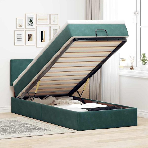 vidaXL Ottoman-Bett mit Matratze Dunkelgrün 90x200 cm Samt, 3311678