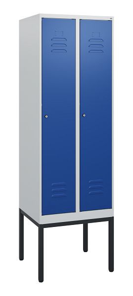 C+P Umkleidespind Classic PLUS, Gestell, 2 Abteile, 1950x600x500mm, 7035/5010, Zylinderschlösser, 0800305-20 S10018