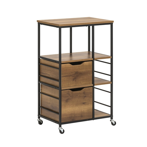 SoBuy Küchenwagen mit 2 Schubladen Dunkelbraun 53x37x89 cm, Industriell, FKW111-PF