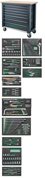 STAHLWILLE Werkzeug-Sortiment mit Werkbank Schub, Länge 7 anthrazit, RAL 7016 267 Stück, 98830181