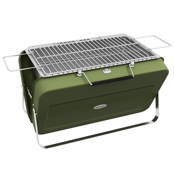Outsunny Koffergrill, Mini-Kohlegrill, klappbar, mit Kohleschale und Ascheauffangschale, Metallgehäuse, Grün, 846-145V00GN