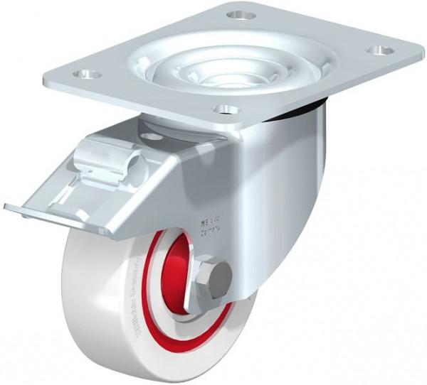 Blickle LK-POW 100K-3-FI-FK Stahlblech-Lenkrolle, schwere Ausführung, mit Anschraubplatte & Feststeller, Polyamid, Weiß, 739183