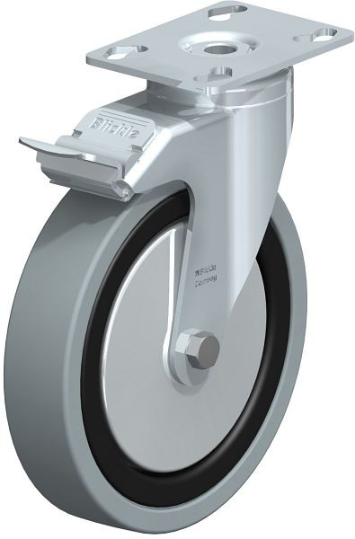 Blickle LKPA-VPA 150G-FI-FA Apparate-Lenkrolle mit Anschraubplatte & Feststeller, Vollgummi, Grau, 307090