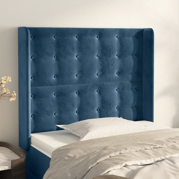 vidaXL Kopfteil mit Ohren Dunkelblau 103x16x118/128 cm Samt, 3120060