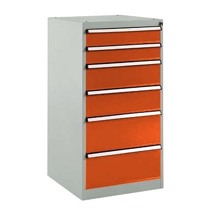 Manuflex Schubfachschrank BASETEC Stationär, Nutzhöhe 900 mm mit 6 Schubfächern, in rotorange RAL 2001, SP1142.2001