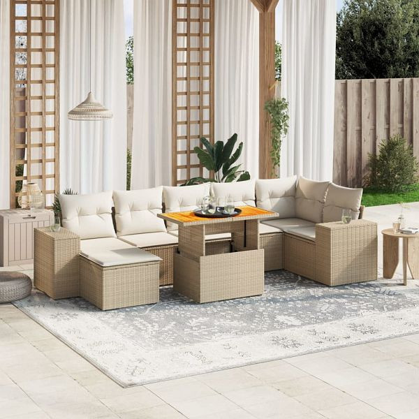 vidaXL 8-teilig Garten-Sofagarnitur mit Kissen Beige Poly Rattan, 3272745