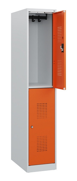 C+P Doppelstöckiger Spind Evolo PLUS, 2 Fächer, 1530x300x500mm, 7035/2004, Zylinderschloss, 0493005-10 S10022