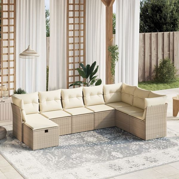 vidaXL 8-tlg. Garten-Sofagarnitur mit Kissen Beige Poly Rattan, 3263274