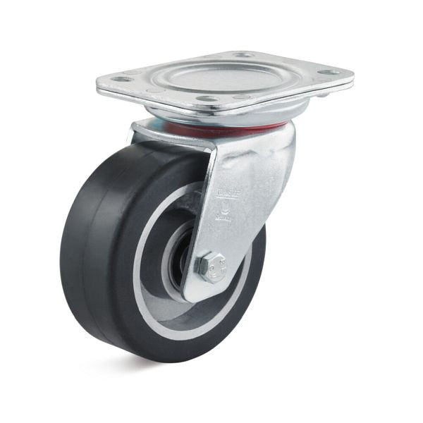 Torwegge Elastik-Vollgummi Lenkrolle, Tragfähigkeit 180 kg, Rad-Ø 100 mm, Radbreite 40 mm, Bauhöhe Gehäuse 78 mm, Gesamtbauhöhe 127 mm, 0023869