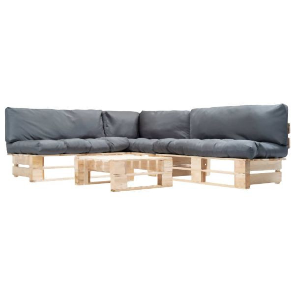 vidaXL 4-teilig Paletten-Lounge-Set mit Kissen in Grau Holz, 277488