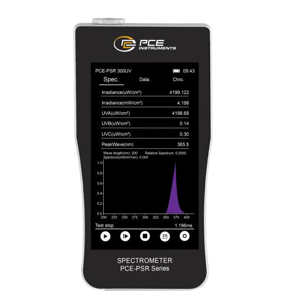PCE Instruments Spektrometer UV-Strahlungsstärke UV-A, UV-B und UV-C, PCE-PSR 300UV