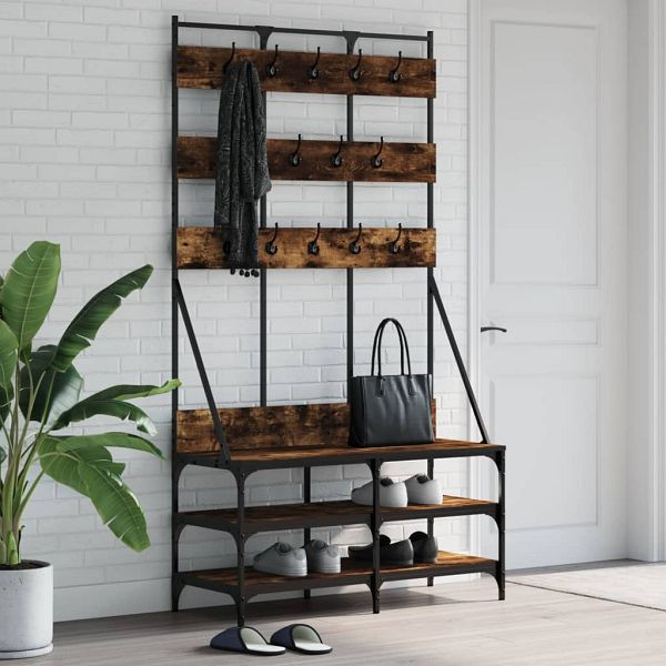vidaXL Kleiderständer mit Schuhablage Räuchereiche 100x40x184 cm, 837859
