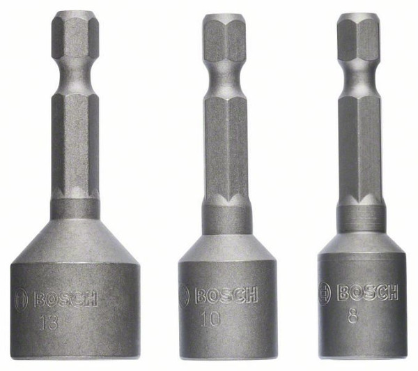 Bosch Steckschlüssel-Pack, 3-teilig, 50 mm, 8, 10, 13 mm, VE: 5 Stück, 2608551078
