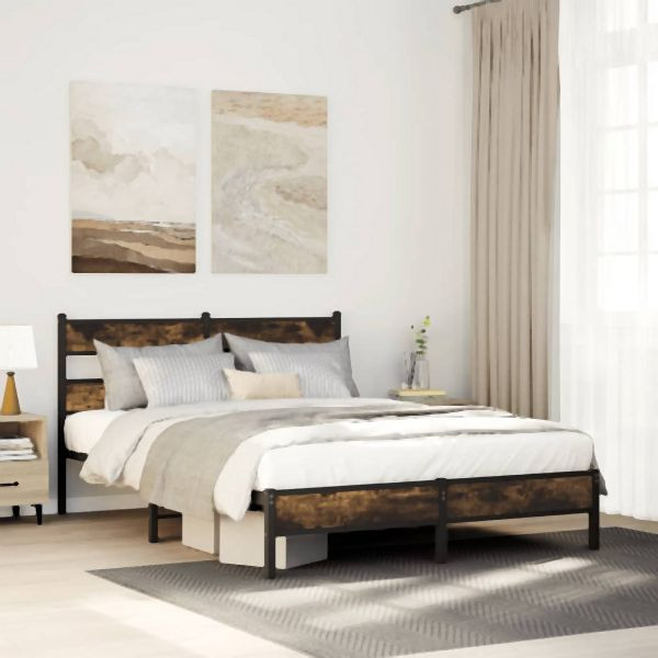 vidaXL Bettgestell ohne Matratze mit Kopfteil Räuchereiche 150x200 cm, 4017202