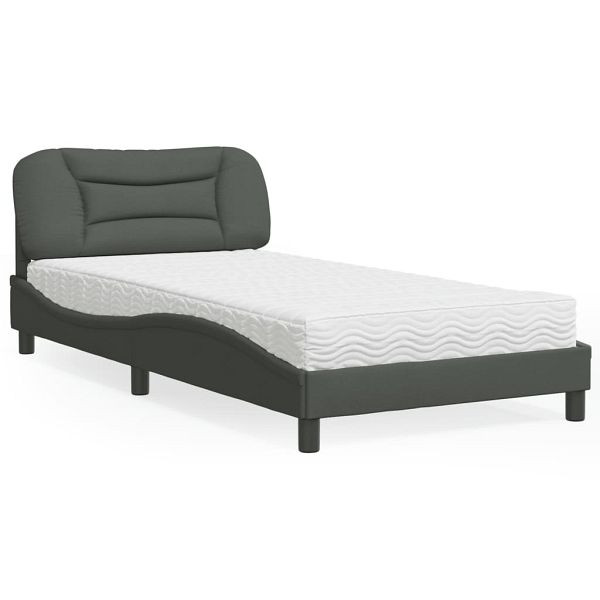 vidaXL Bett mit Matratze Dunkelgrau 100x200 cm Stoff, 3208514