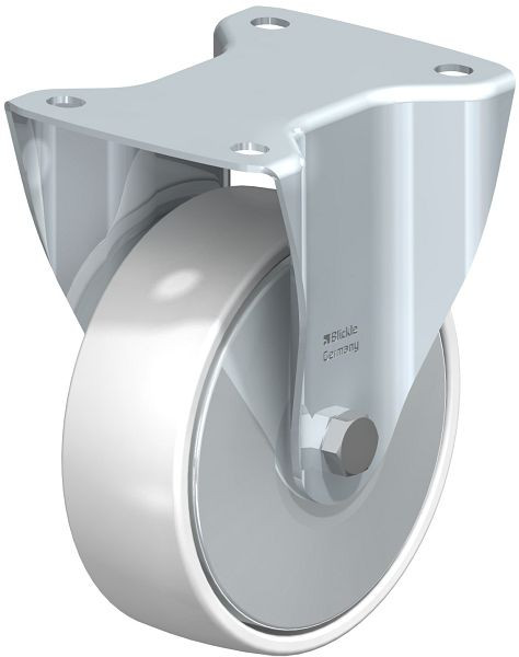 Blickle B-PO 150XR-FA Stahlblech-Bockrolle, mittelschwere Ausführung, mit Anschraubplatte, Polyamid, Weiß, 749059