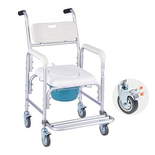VEVOR Nachttoilettenstuhl 159 kg, rollbar, gepolsterter Sitz/Rücken, klappbare Fußstütze, 5 L Eimer, Duschrollstuhl, YLBKSLYTSJTB9608L001V0