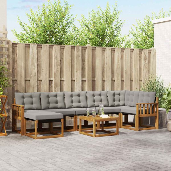 vidaXL Outdoor-Sofagarnitur mit Kissen 8-teilig Natürlich und Hellgrau, 3368902