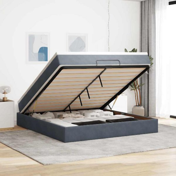 vidaXL Ottoman-Bett mit Matratze Dunkelgrau 160x200 cm Samt, 3311196
