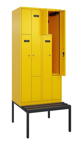 C+P Z-Spind Evolo PLUS, Bank, 4 Fächer, 2120x800x815mm, 1023/1023, Zylinderschloss, Sitzfläche Kunststoff, Sitzbank, 0490537-224 S10103