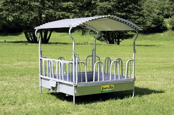 Patura Compact-Viereckraufe mit Palisadenfressgitter, Dach und Trog, verzinkt, 303502