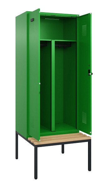 C+P PSA Doppel-Spind Evolo PLUS, Bank, 2 Abteile, 2120x800x815mm, 6037/6037, Drehriegel, Sitzfläche Buche-Hartholz, Sitzbank, 0490527-22P S10026