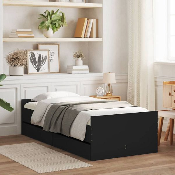 vidaXL Bett mit Schubladen Schwarz 75x190 cm, 3207386, 8721012246034