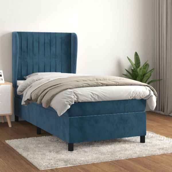 vidaXL Boxspringbett mit Matratze Dunkelblau 80x200 cm Samt, 3129301