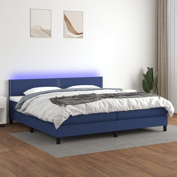 vidaXL Boxspringbett mit Matratze & LED Blau 200x200 cm Stoff, 3133107