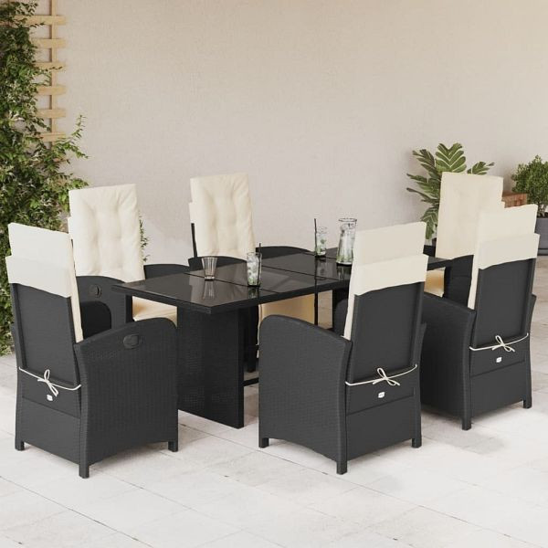 vidaXL 7-teilig Garten-Essgruppe mit Kissen Schwarz Poly Rattan, 3212486