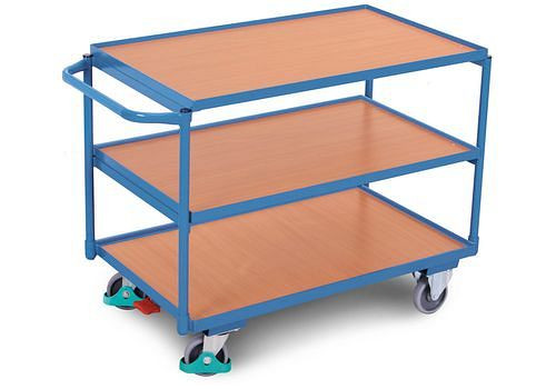 DENIOS Tischwagen DENIOS classic-line, 3 Böden mit Rand, 835 x 490 mm, Griff gerade, 258211