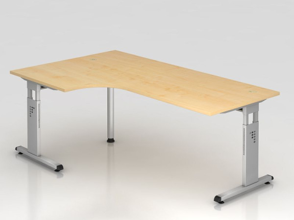 Hammerbacher Winkeltisch C-Fuß 200x120cm 90° Ahorn/Silber, Winkelform 90°, links oder rechts montierbar, Arbeitshöhe 65-85 cm, VOS82/3/S