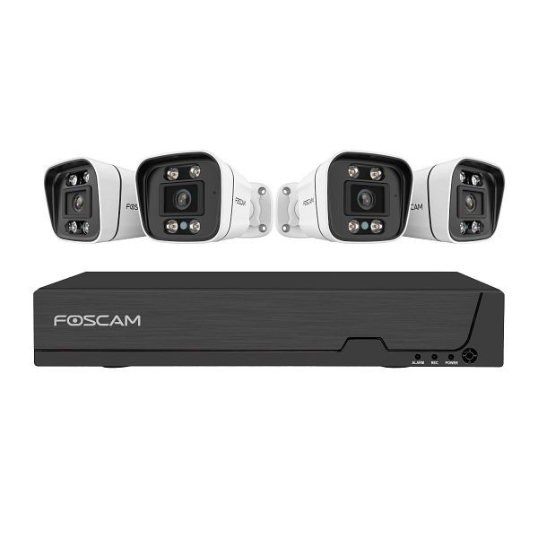 FOSCAM FN9108E-B4-2T 8-Kanal 3K 5 MP PoE Komplettset für die Videoüberwachung mit 4 Überwachungskameras, fs9b42