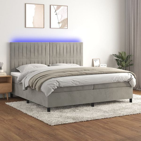 vidaXL Boxspringbett mit Matratze & LED Hellgrau 200x200 cm Samt, 3136263