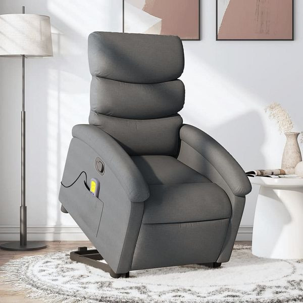 vidaXL Massagesessel mit Aufstehhilfe Dunkelgrau Stoff, 3203991