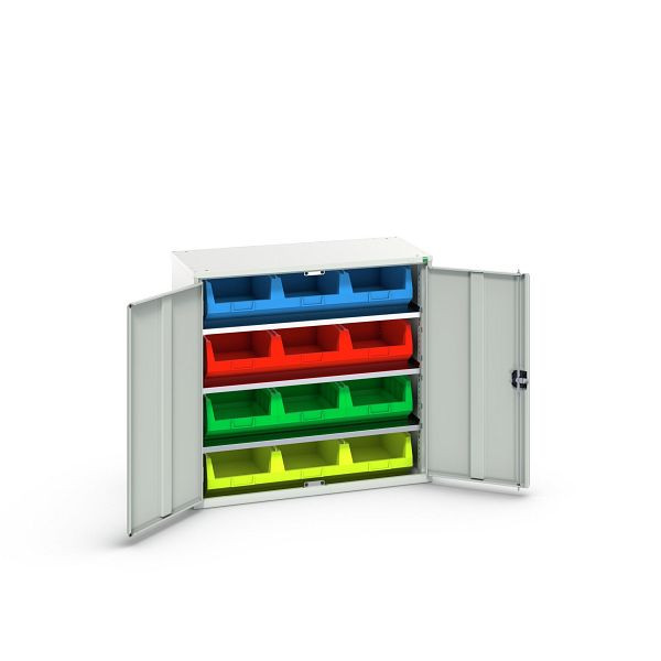 bott verso Magazinschrank, mit 3 Fachböden und 12 Sichtlagerkästen, BxTxH: 1050 x 550 x 1000 mm, Lichtgrau / Lichtgrau, 16926550.16