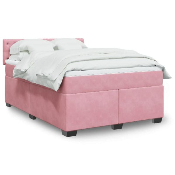 vidaXL Boxspringbett mit Matratze Dunkelrosa 140x200 cm Samt, 3286341