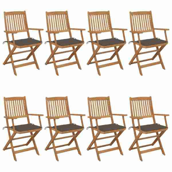 vidaXL Klappbare Gartenstühle 8 Stück mit Kissen Massivholz Akazie, 3074975