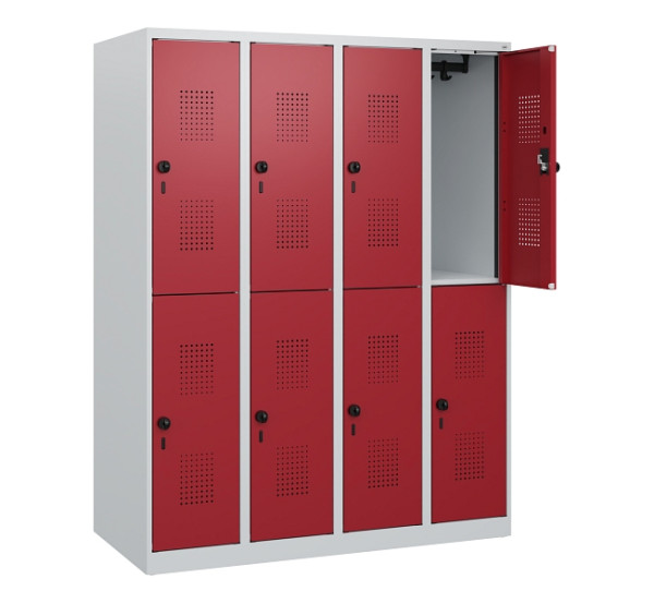 C+P Doppelstöckiger Spind Evolo PLUS, 8 Fächer, 1530x1200x500mm, 7035/3003, Drehriegel, 0493005-40 S10004