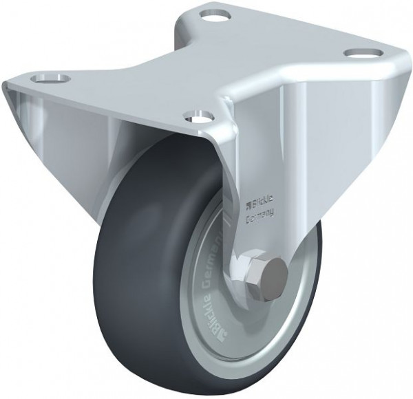 Blickle B-TPA 80KD-FK Stahlblech-Bockrolle mit Anschraubplatte, Thermoplastisches Gummi-Elastomer, Grau, 849874
