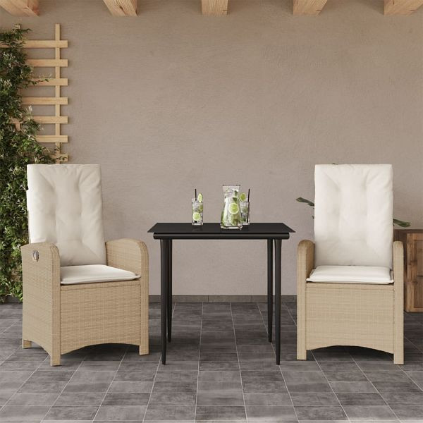 vidaXL 3-teilig Garten-Essgruppe mit Kissen Beige Poly Rattan, 3212370