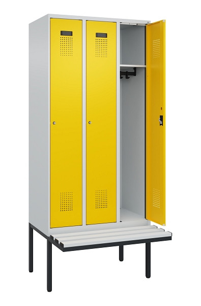 C+P Spind Evolo PLUS, 3 Abteile, 2120x900x815mm, 7035/1023, Haken 3, Zylinderschloss, Material Sitzfläche Kunststoff, 0490407-30 S10082