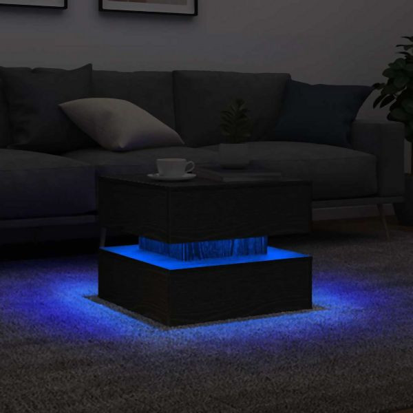 vidaXL Couchtisch mit LED-Leuchten Schwarz Eichen-Optik 50x50x40 cm, 862257
