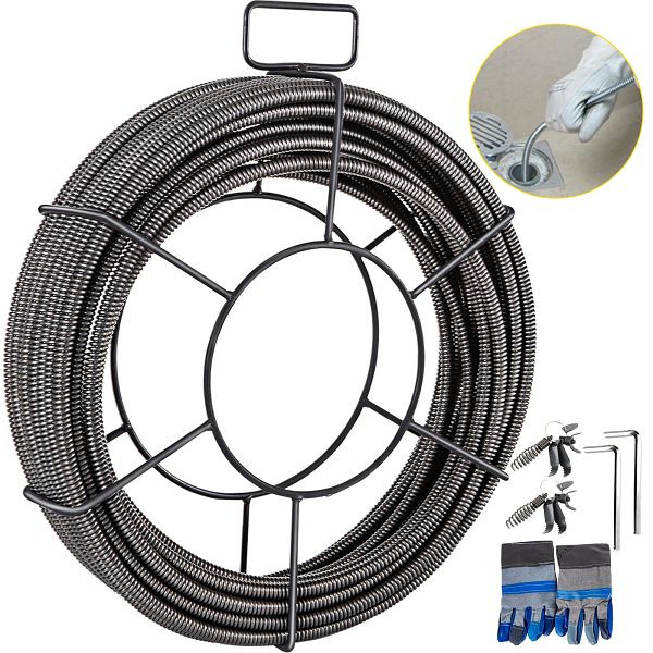VEVOR Rohrreinigungswelle Rohrreinigungsspirale 15m x 9,5mm Rohrreinigungsfeder Kralle, GDGJTZ50FT3800001V0