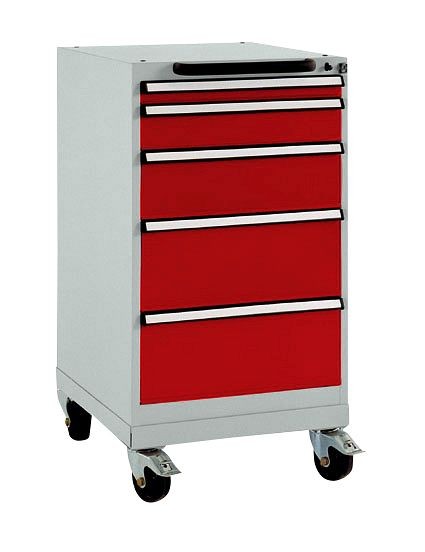 Manuflex Schubfachschrank BASETEC mobil, Nutzhöhe 700 mm mit 5 Schubfächern, in rubinrot RAL 3003, TP1144.3003